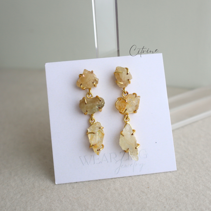 Citrine Triple Chunk Earrings
