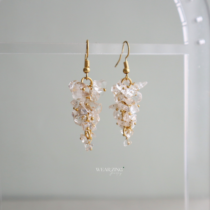 Clear Quartz Cluster Chip Earrings