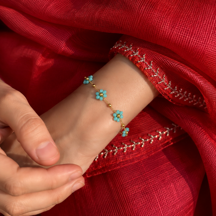 Blue Floral Charm Chain Bracelet WearZing - Crystal Jewelry Store in India