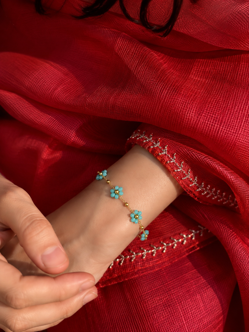 Blue Floral Charm Chain Bracelet WearZing - Crystal Jewelry Store in India
