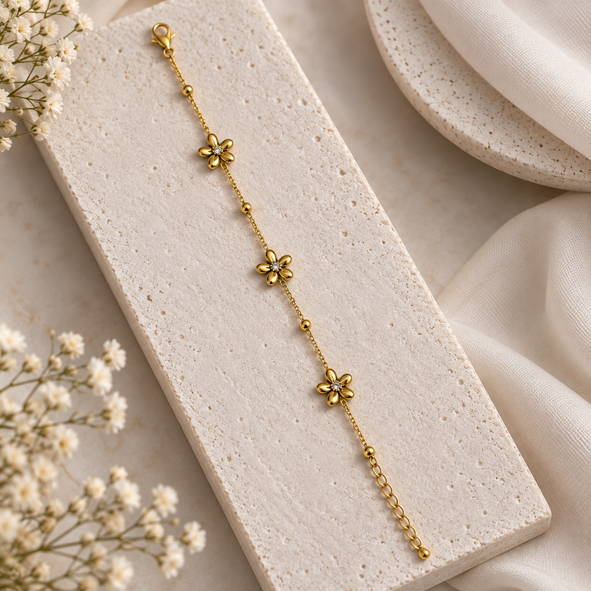 Solid Gold Floral Daisy Bracelet WearZing - Crystal Jewelry Store in India