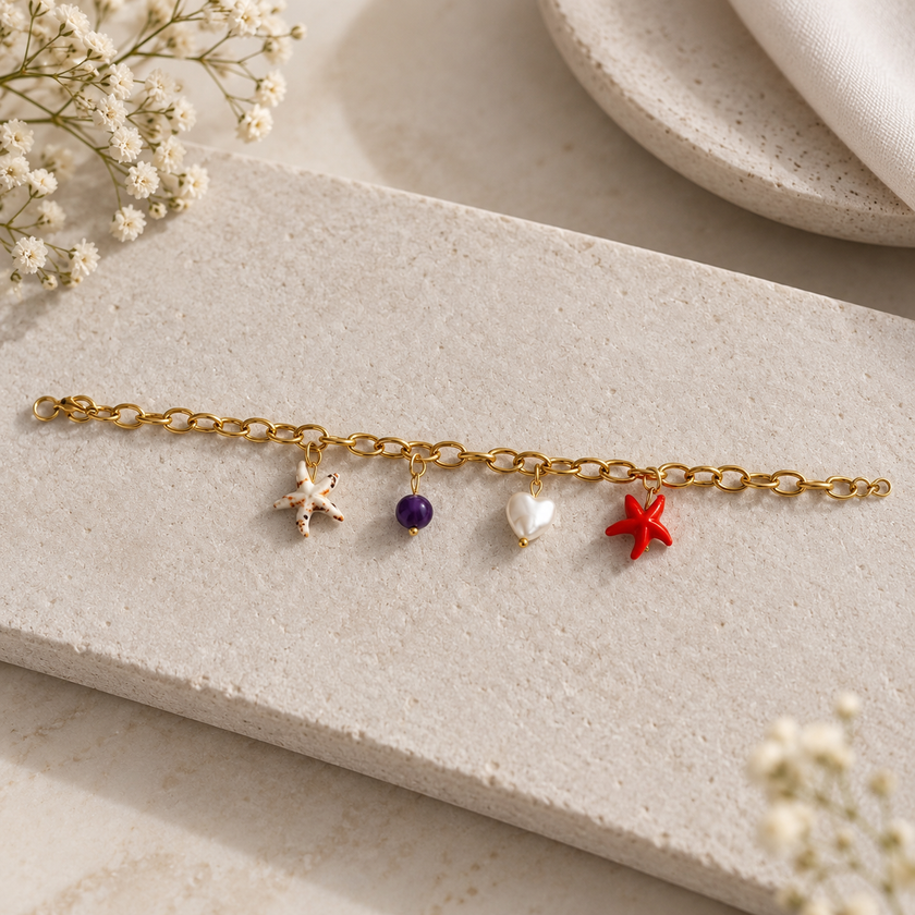Starfish Pearl Charm Bracelet WearZing - Crystal Jewelry Store in India
