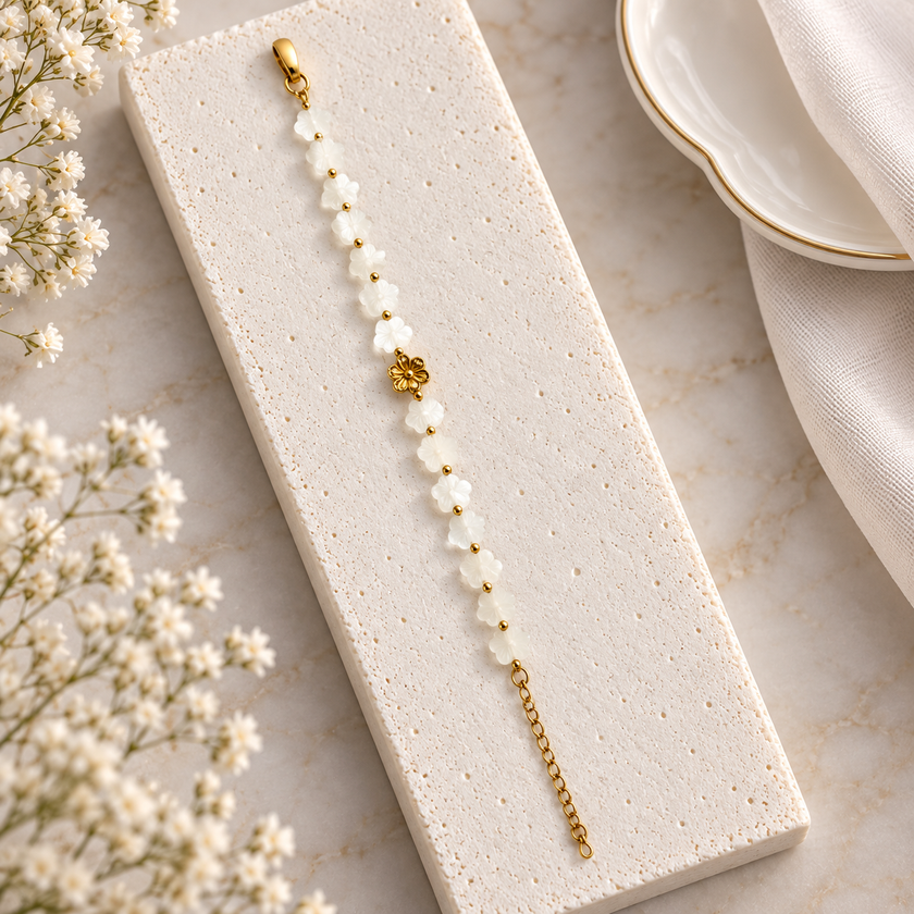White Blossom Beaded Bracelet WearZing - Crystal Jewelry Store in India