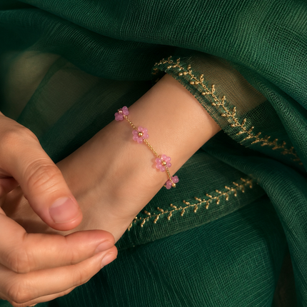 Pastel Baby Pink Daisy Bracelet WearZing - Crystal Jewelry Store in India