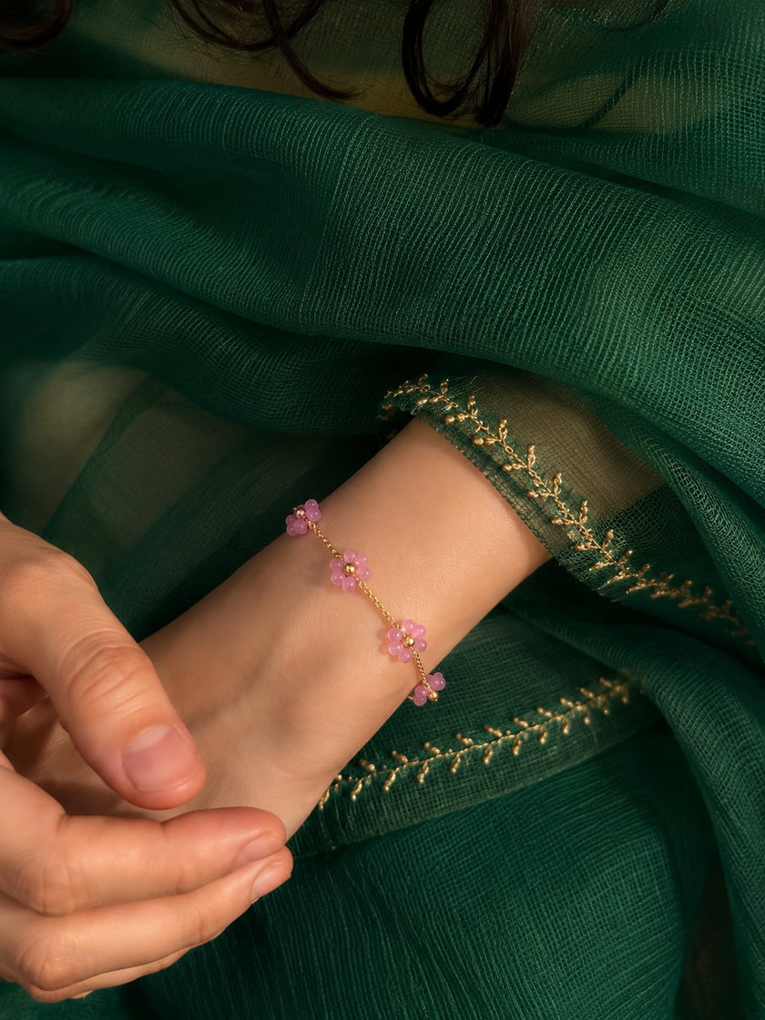 Pastel Baby Pink Daisy Bracelet WearZing - Crystal Jewelry Store in India