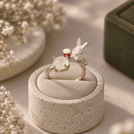White Bunny & Moon Ring WearZing - Crystal Jewelry Store in India
