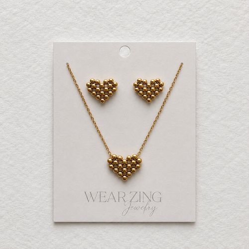 Beaded Heart Pendant & Studs Set WearZing - Crystal Jewelry Store in India