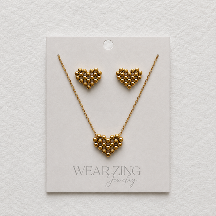Beaded Heart Pendant & Studs Set WearZing - Crystal Jewelry Store in India