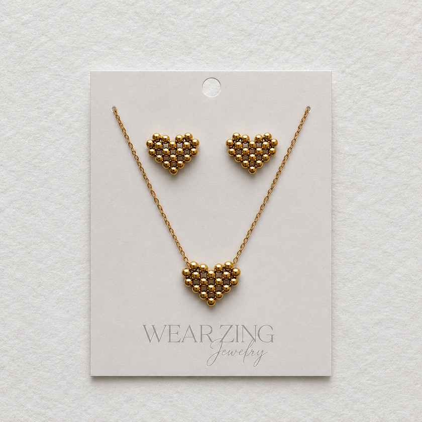Beaded Heart Pendant & Studs Set WearZing - Crystal Jewelry Store in India