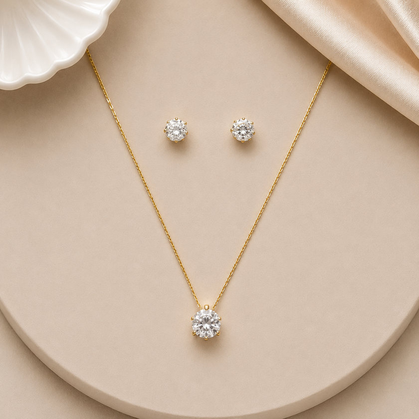 Round Solitaire Pendant & Studs Set WearZing - Crystal Jewelry Store in India