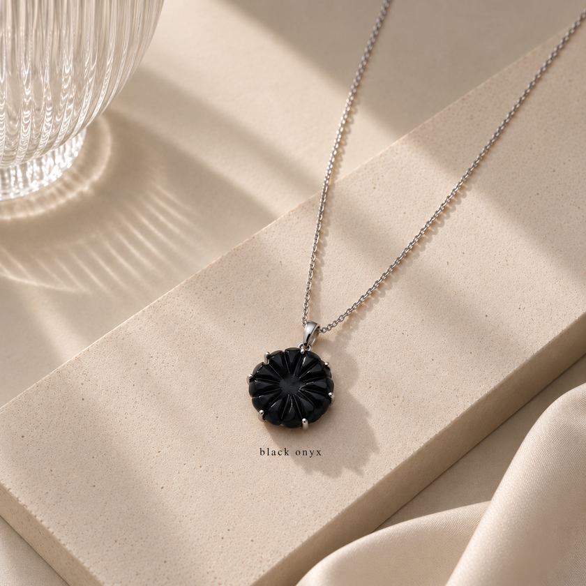 Black Oynx flower pendant WearZing - Crystal Jewelry Store in India