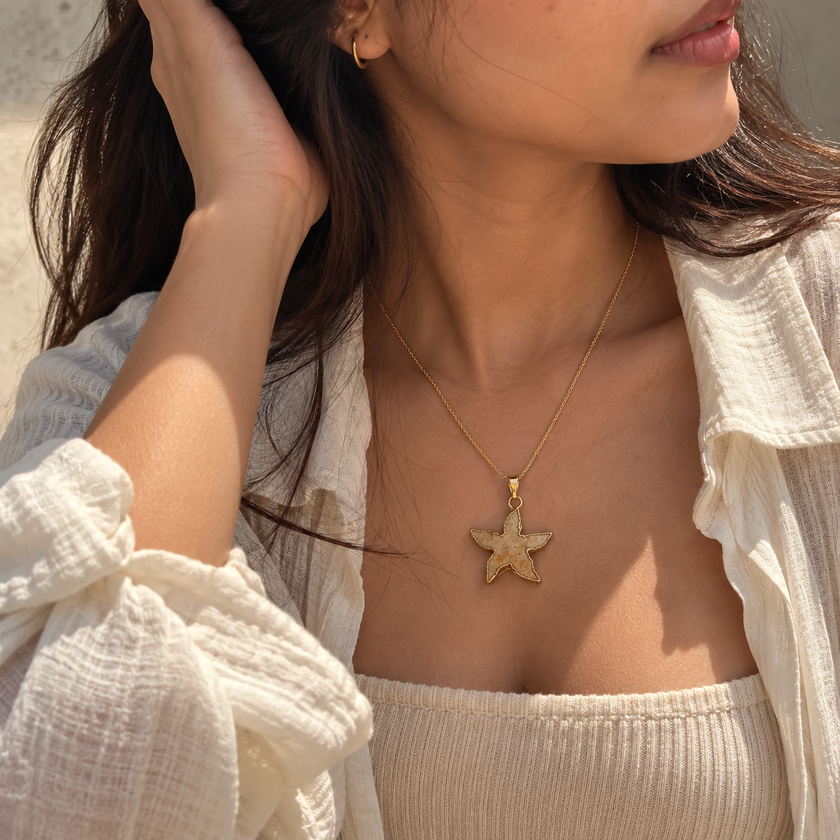 Winter Bloom Agate Starfish Pendant