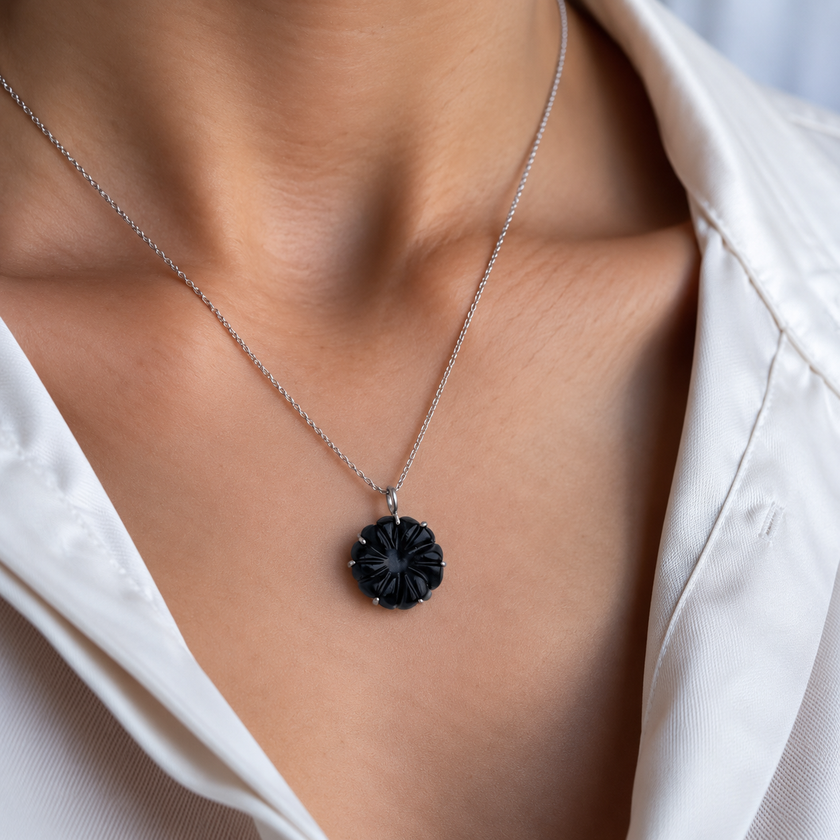 Black Oynx flower pendant WearZing - Crystal Jewelry Store in India
