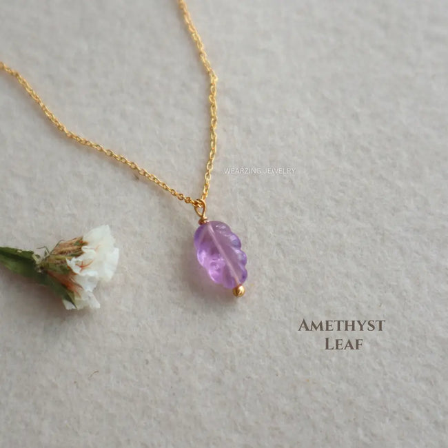 Mini Amethyst Leaf Pendant WearZing - Crystal Jewelry Store in India