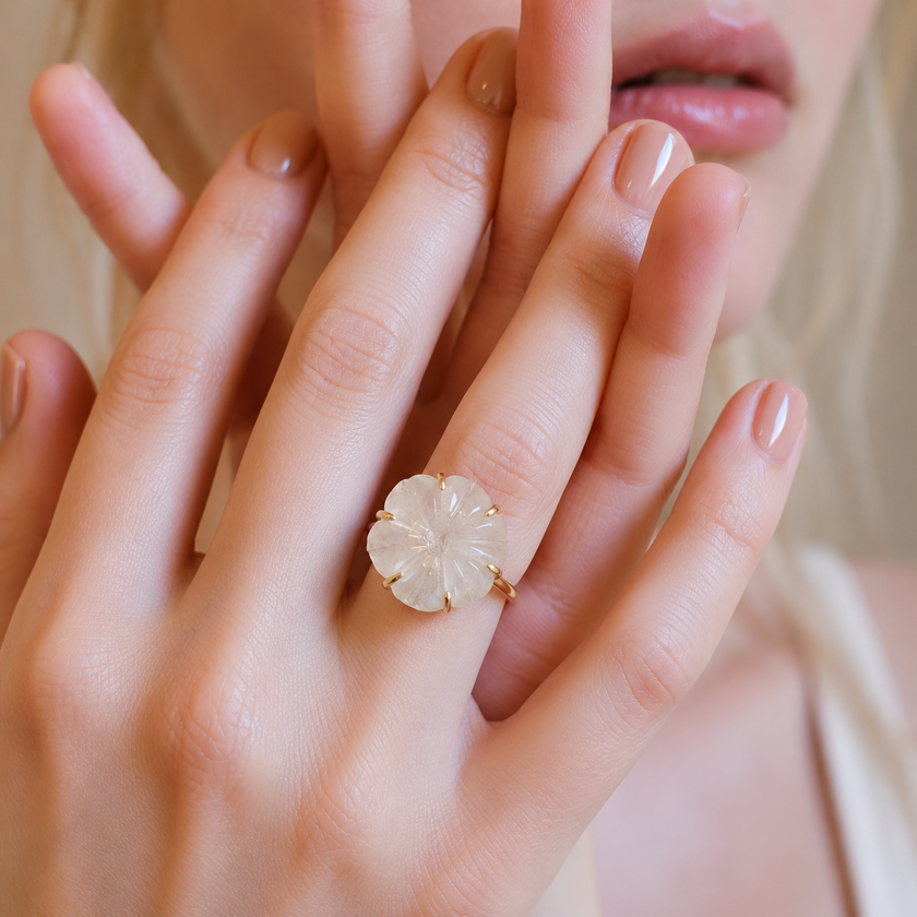 Moonstone Flower Ring WearZing - Crystal Jewelry Store in India