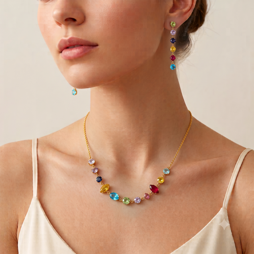 Rainbow  Collar & Drop Earrings Set WearZing - Crystal Jewelry Store in India