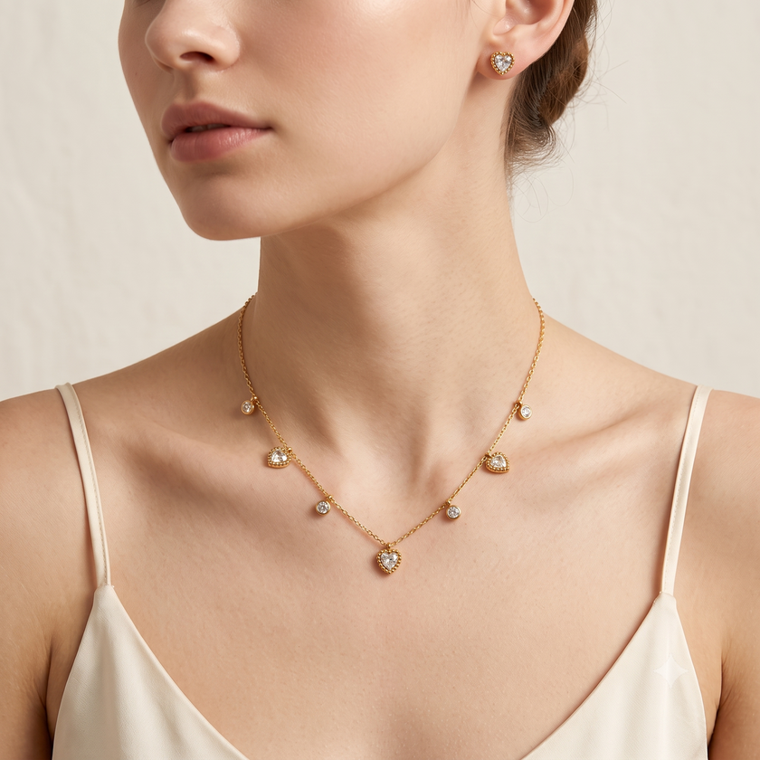 Amour Radiance Beaded Heart Jewelry Set WearZing - Crystal Jewelry Store in India