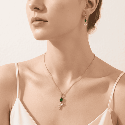 Emerald Floral Pendant & Huggies Set WearZing - Crystal Jewelry Store in India