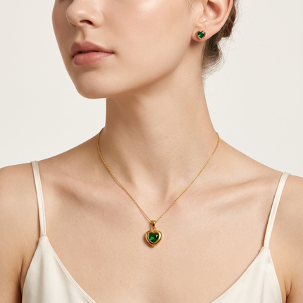 Royal Emerald Heart Pendant & Studs Set WearZing - Crystal Jewelry Store in India