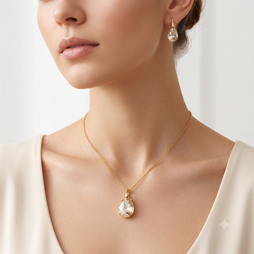 Champagne Teardrop Necklace & Earrings Set WearZing - Crystal Jewelry Store in India