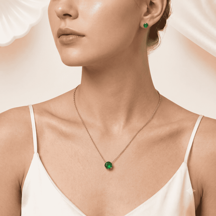 Emerald Solitaire Pendant & Studs Set WearZing - Crystal Jewelry Store in India