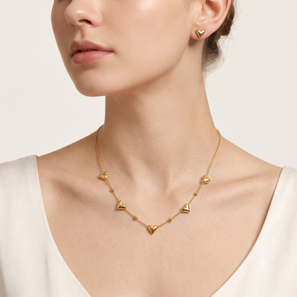 3D Golden Heart Station & Studs Set WearZing - Crystal Jewelry Store in India
