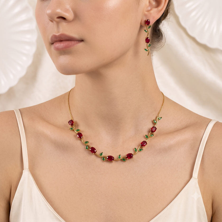 Ruby Vine Collar & Drop Earrings Set WearZing - Crystal Jewelry Store in India