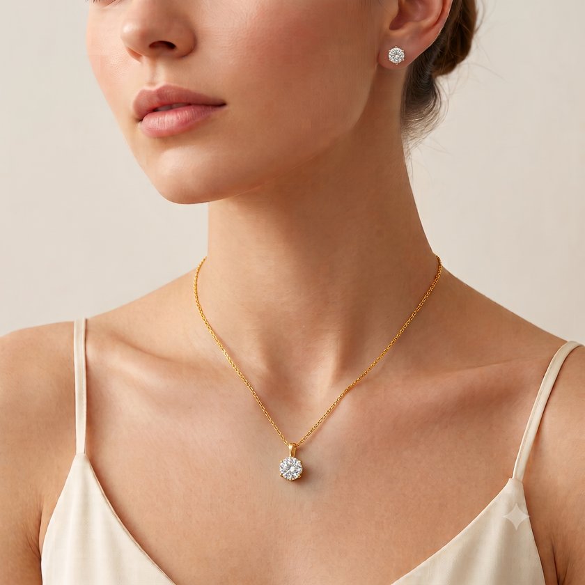 Round Solitaire Pendant & Studs Set WearZing - Crystal Jewelry Store in India