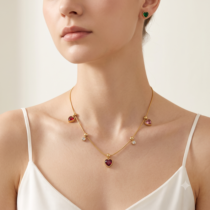 Multi-Heart Charm Necklace & Studs Set WearZing - Crystal Jewelry Store in India