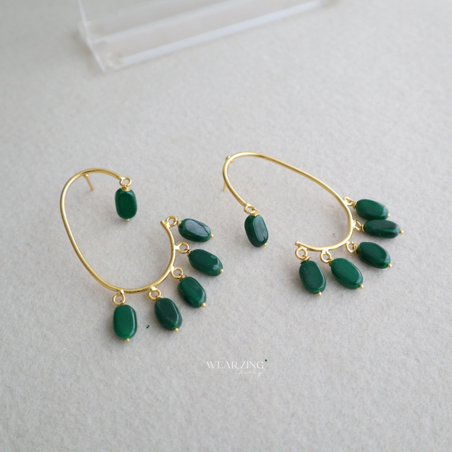 Green Quartz Statement Dangle Earrings