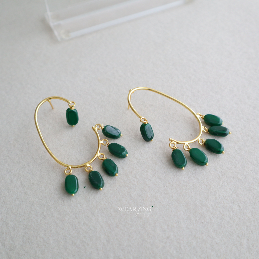 Green Quartz Statement Dangle Earrings