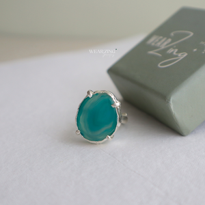 Green Stomp Silver Agate Ring