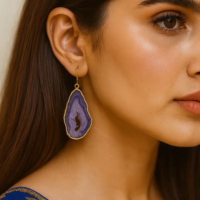 Blue Agate Loop Earrings WearZing - Crystal Jewelry Store in India