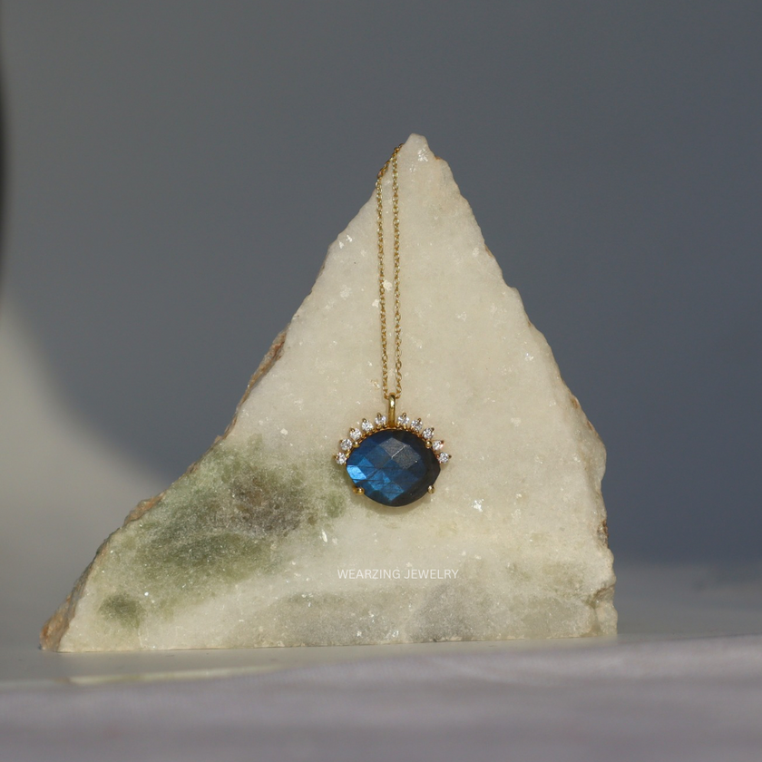 Labradorite CZ Evil Eye Pendant