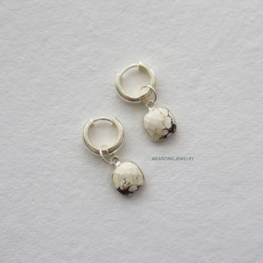 Howlite Silver Huggies WearZing - Crystal Jewelry Store in India