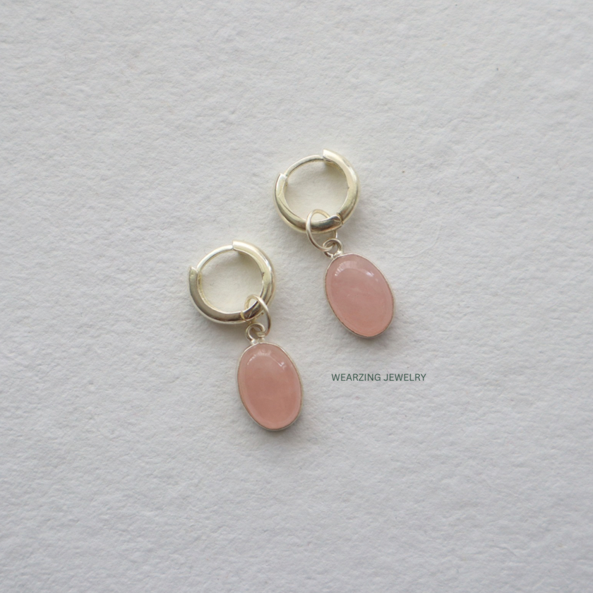 Rose Quartz Silver Huggies WearZing - Crystal Jewelry Store in India