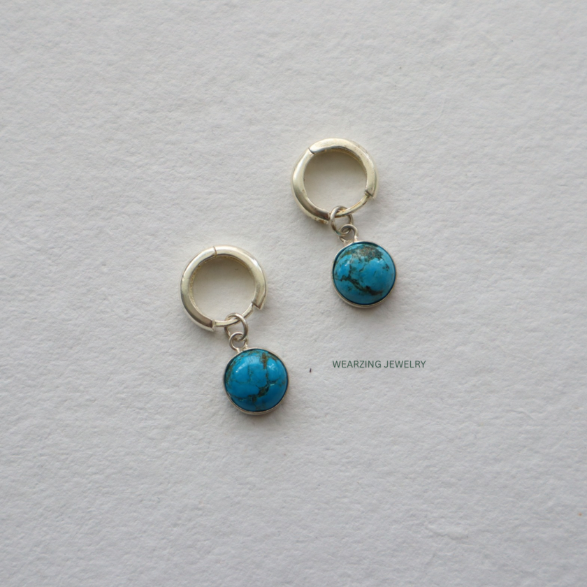 Turquoise Silver Huggies WearZing - Crystal Jewelry Store in India