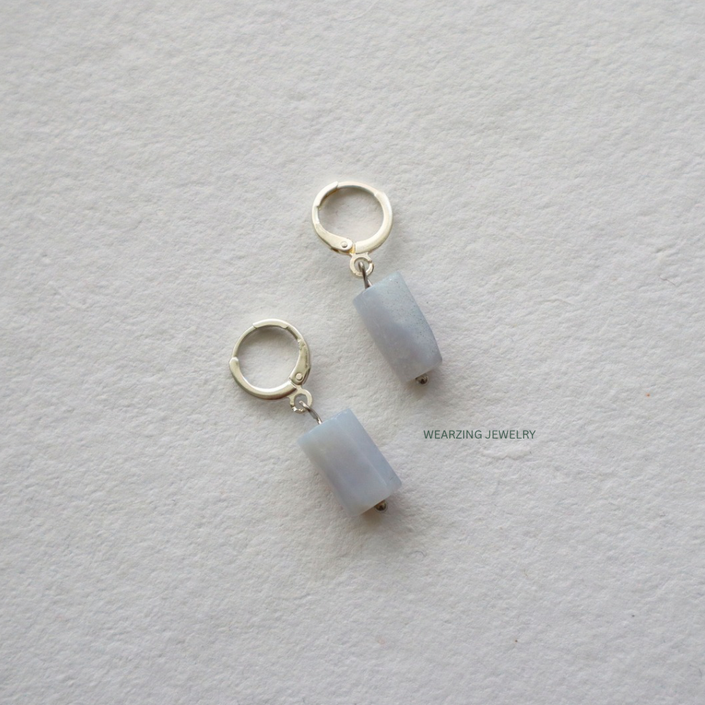 Blue Lace Agate Silver Huggies WearZing - Crystal Jewelry Store in India
