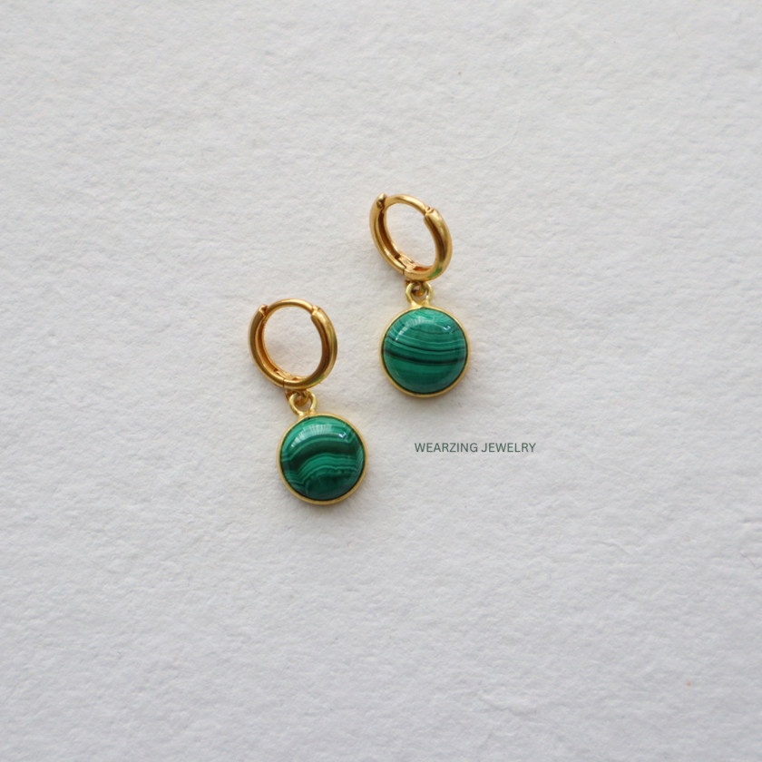 Malachite Round Huggies WearZing - Crystal Jewelry Store in India