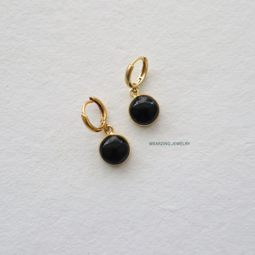 Black Onyx Round Huggies WearZing - Crystal Jewelry Store in India