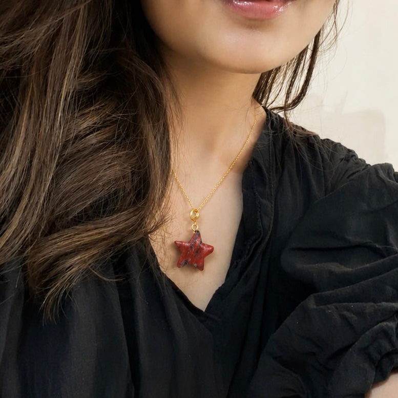 Red Jasper Star Pendant - Gold