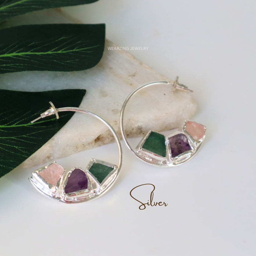 Raw Crystal Hoops