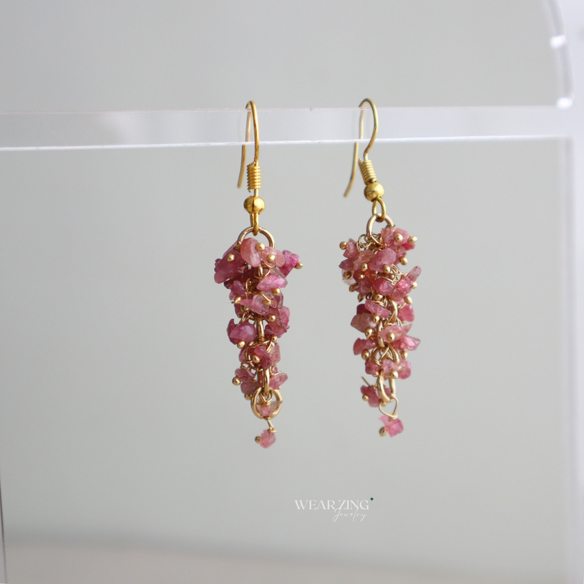 Pink Tourmaline Cluster Chip Earrings