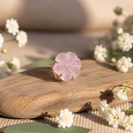Kunzite Flower Craved Ring WearZing - Crystal Jewelry Store in India