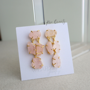 Rose Quartz Cluster Line Earrings