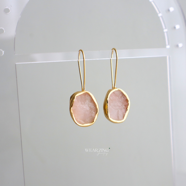 Rose Quartz Raw Drop Earrings