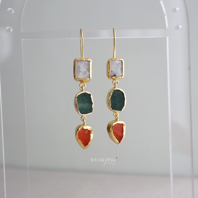 Trio Cascade Drops - Moonstone, Aventurine, Carnelian