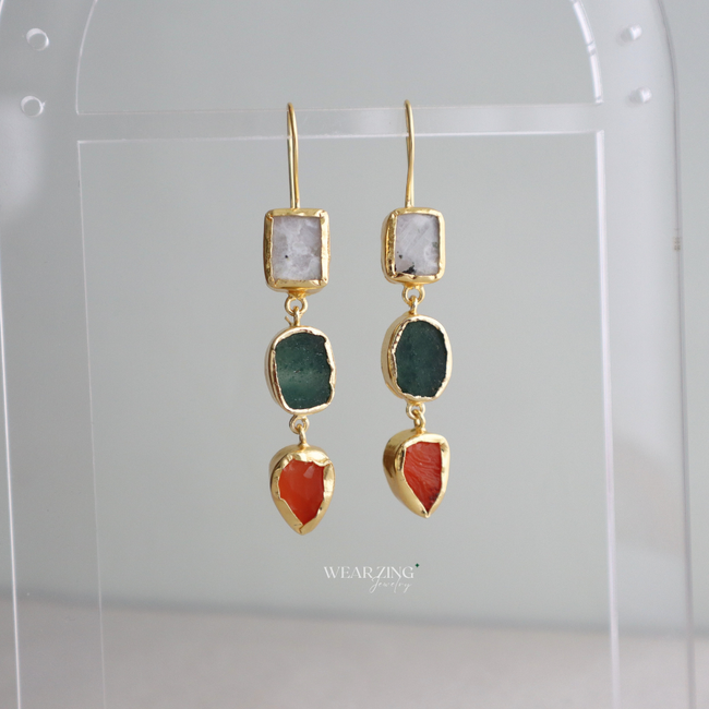 Trio Cascade Drops - Moonstone, Aventurine, Carnelian