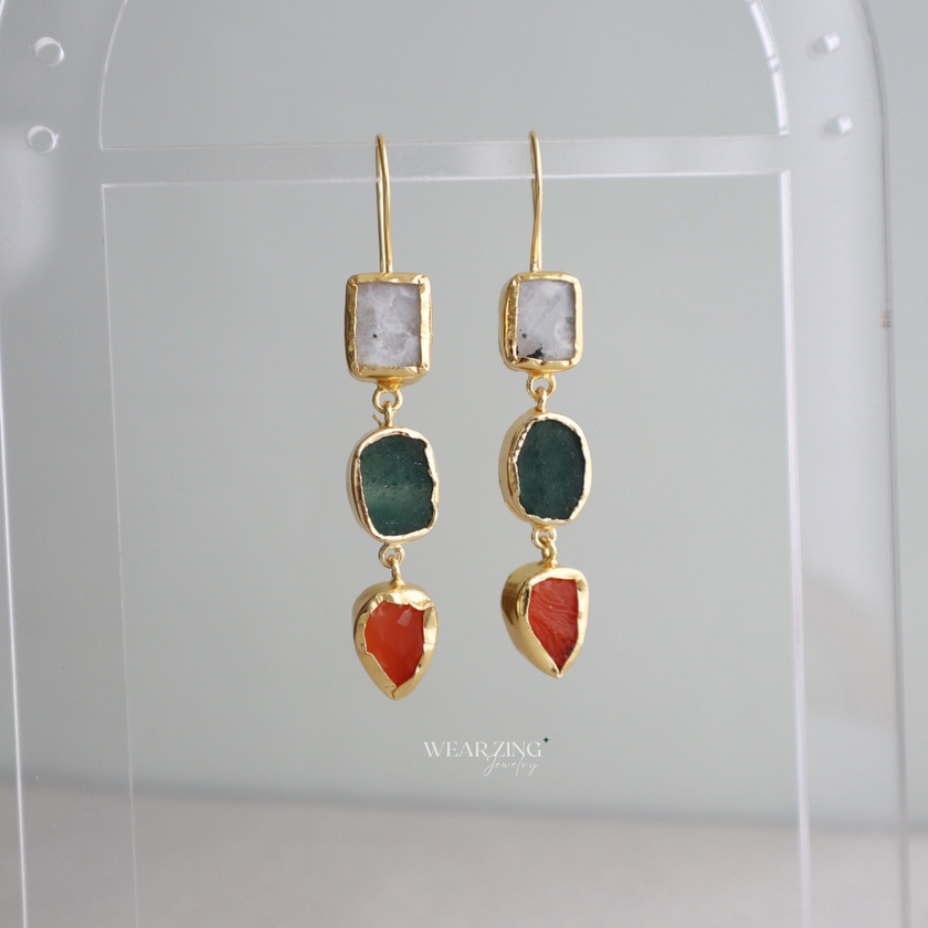 Trio Cascade Drops - Moonstone, Aventurine, Carnelian