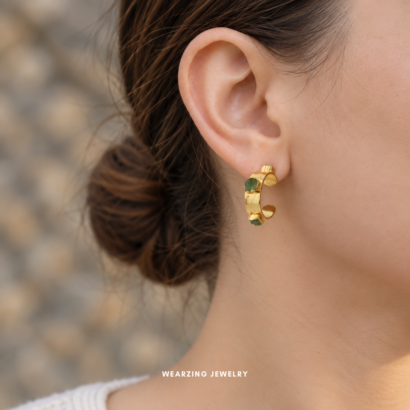 Peridot Raw Studed Hoops WearZing - Crystal Jewelry Store in India